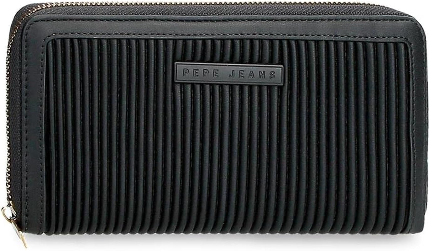 Portofel Pepe Jeans Aurora trei compartimente negru 17.5 x 9.5 x 2 cm piele artificială Portofel Femei Naty Shop Negru Servieta