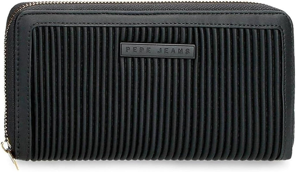 Portofel Pepe Jeans Aurora trei compartimente negru 17.5 x 9.5 x 2 cm piele artificială Portofel Femei Naty Shop Negru Servieta