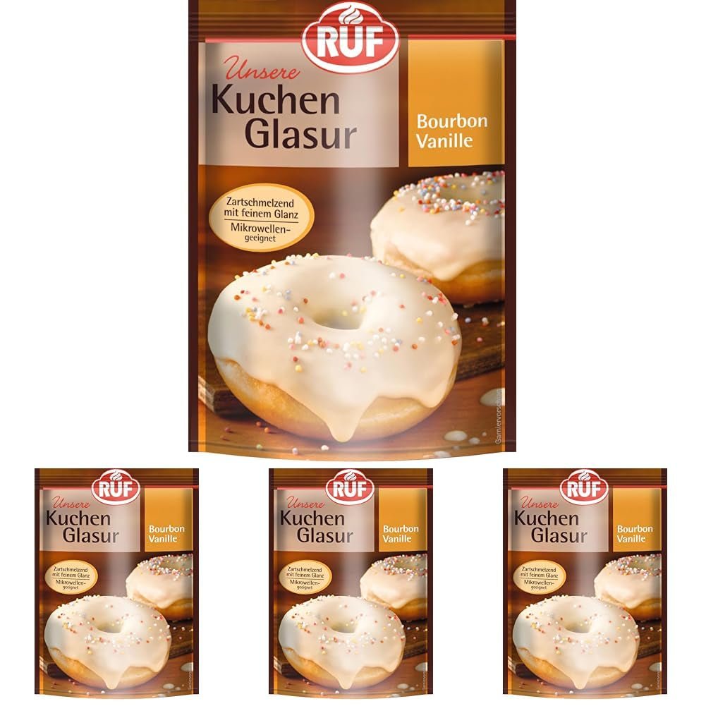 RUF Cake Glaze Bourbon Vanilla, 100g într-o pungă, rezistent la microunde, pentru glazurare și decorare biscuiți, brioșe și prăjituri, fără gluten (pachet de 4) Pasta de zahar Naty Shop Default Title