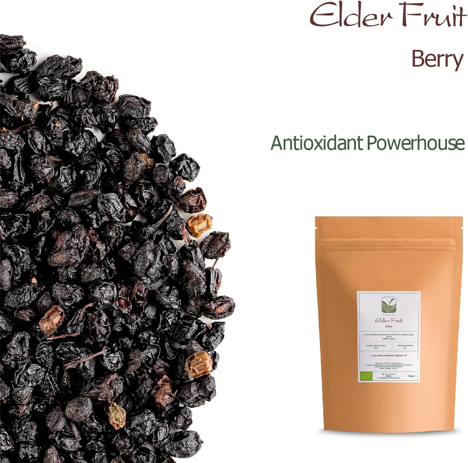 Sambuca neagră organică de soc - fructe de sambucus întregi - fructe de soc Produse deshidratate Naty Shop