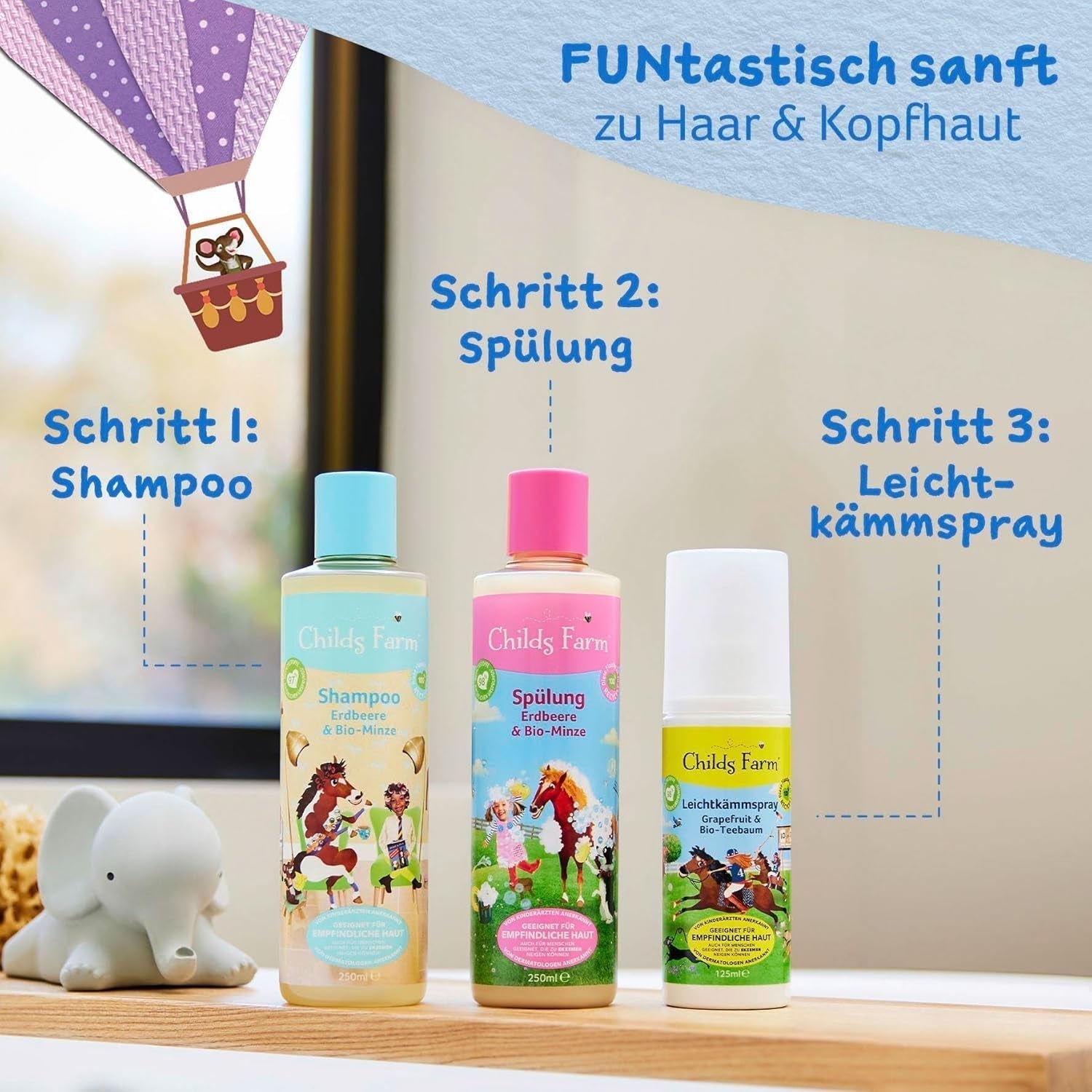 Șampon pentru copii Childs Farm 250 ml | Căpșuni și mentă organică | Toate tipurile de păr | Demontează și hrănește | Potrivit pentru pielea uscată, sensibilă și predispusă la neurodermatită Copii - Baie si Skincare Naty Shop