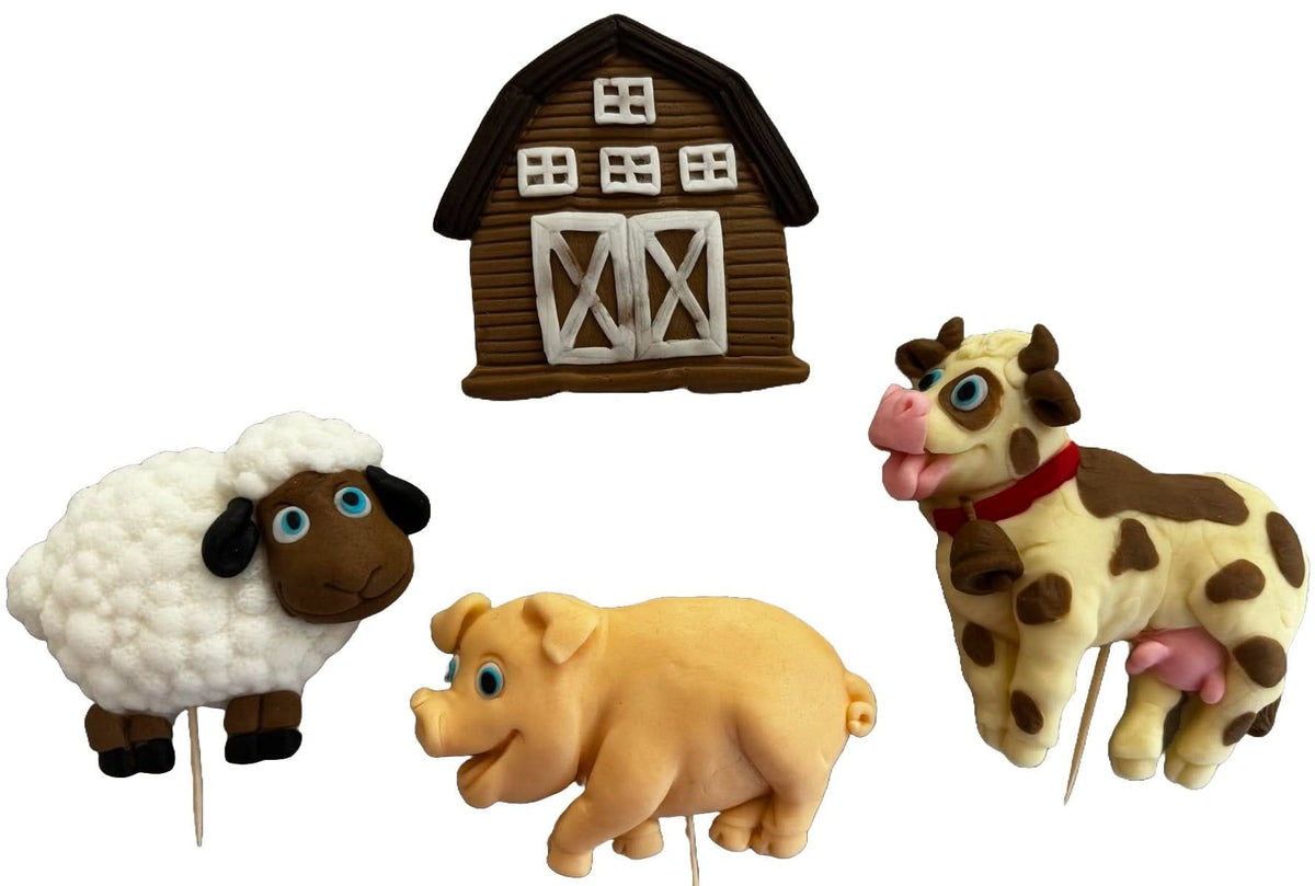 Set 4 decoratiuni comestibile din zahar, Ferma Decoratiuni din Pasta de Zahar Nati Shop