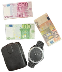 Set 5 decoratiuni comestibile din zahar, Ceas, portofel si bani Decoratiuni din Pasta de Zahar Nati Shop
