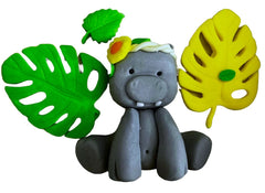 Set 5 decoratiuni comestibile din zahar, Hipopotam Decoratiuni din Pasta de Zahar Nati Shop
