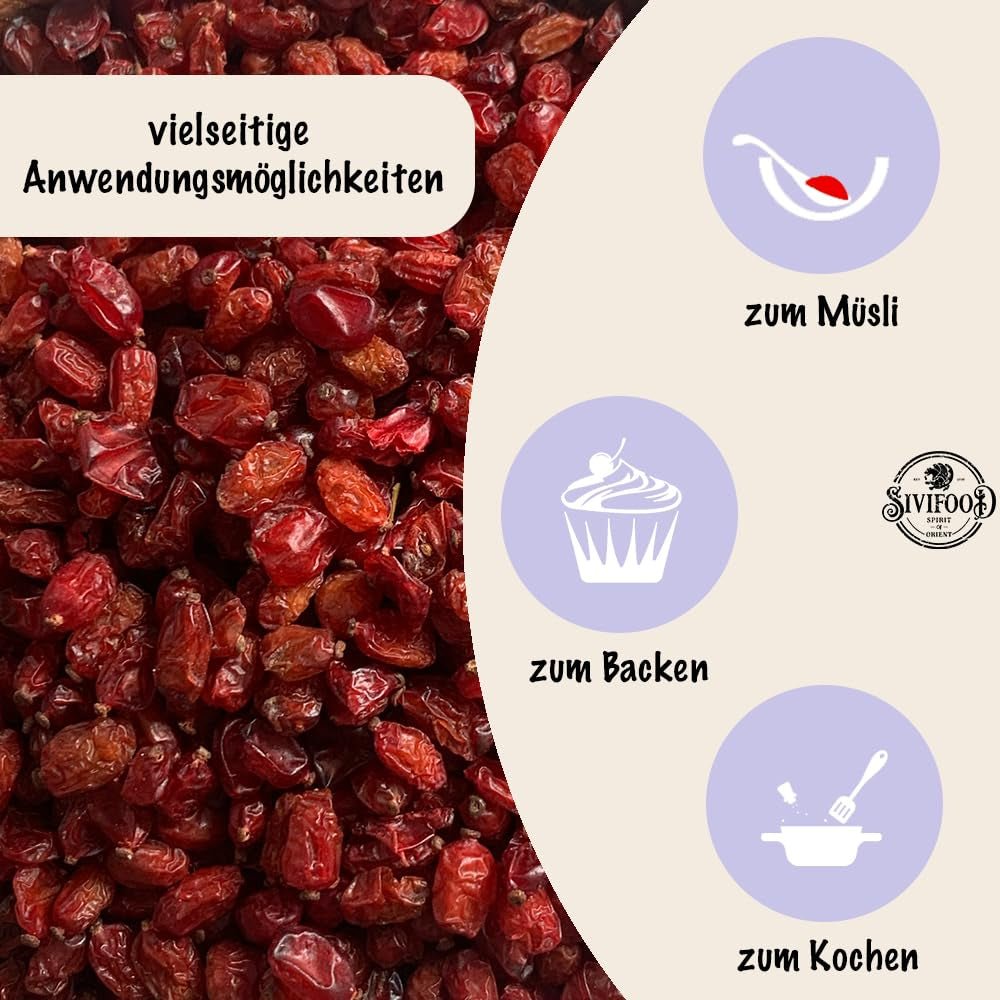 SIVIFOOD Barberries 200g - fructe de mur uscate în calitate premium de alimente crude - vegan și natural cu conținut scăzut de grăsimi ghimpe acru Zereshk barberry Berberis fructe uscate uscate barberries uscate Produse deshidratate Naty Shop