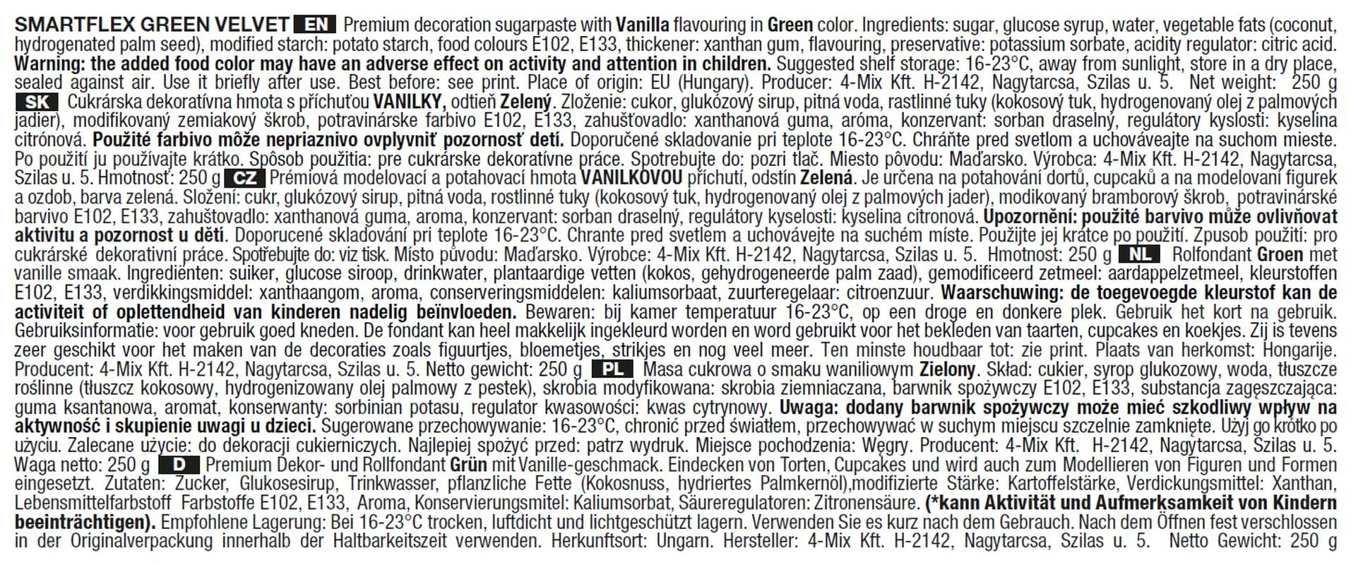 SmartFlex Fondant Green Velvet, 250 g (pachet de 2) Pasta de zahar Naty Shop