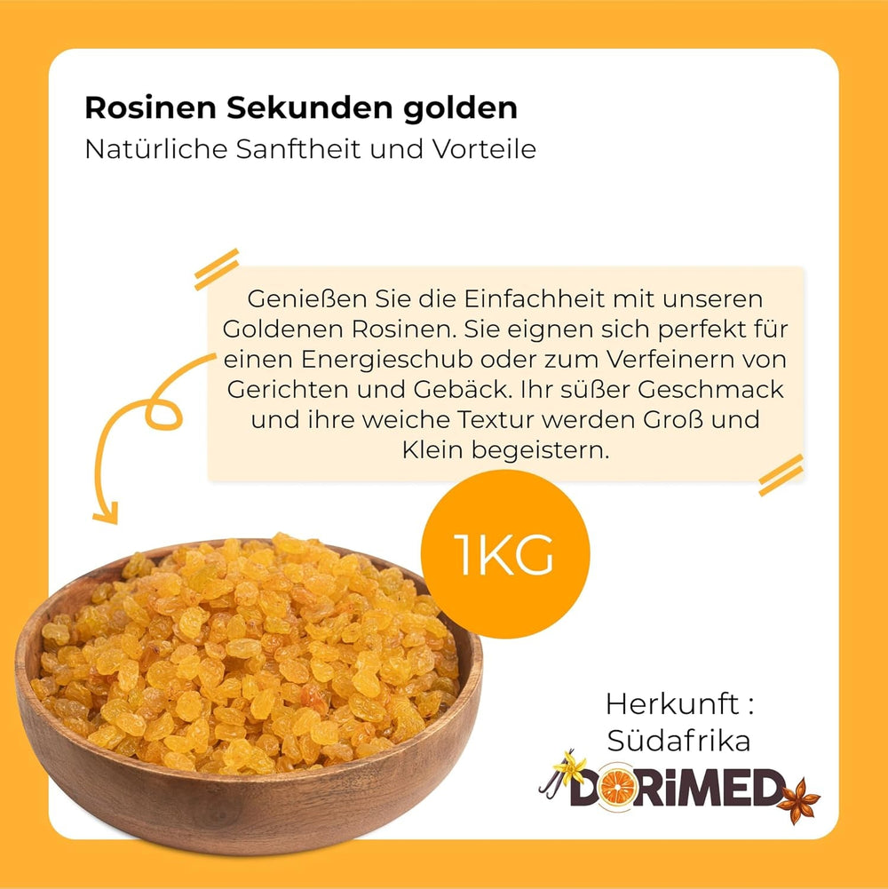 Stafide de aur | Stafide de aur uscate 1 kg | Fără zahăr | Stafide de aur mari | Fără OMG | Originar din Africa de Sud | Bogat în fibre | Produse deshidratate Naty Shop