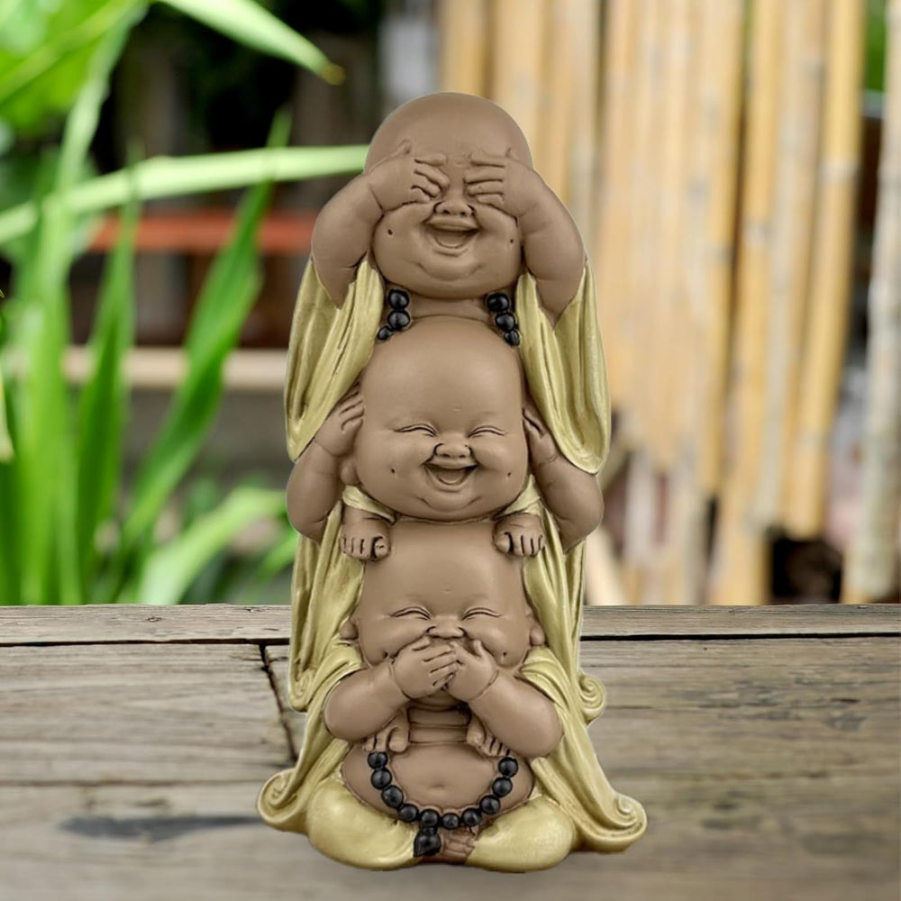 Statuie 3 Buddha râzând - Nu vezi nimic - Nu auzi nimic - Nu spui nimic - Baby Buddha Ansamblu simbolic - Stare de spirit pașnică și veselă - Decor Zen -H 18 cm - Zen'Light Statuete si sculpturi Naty Shop