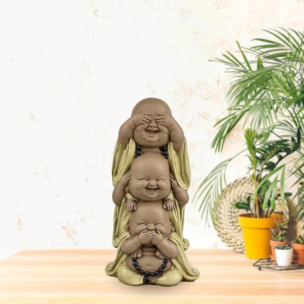 Statuie 3 Buddha râzând - Nu vezi nimic - Nu auzi nimic - Nu spui nimic - Baby Buddha Ansamblu simbolic - Stare de spirit pașnică și veselă - Decor Zen -H 18 cm - Zen'Light Statuete si sculpturi Naty Shop