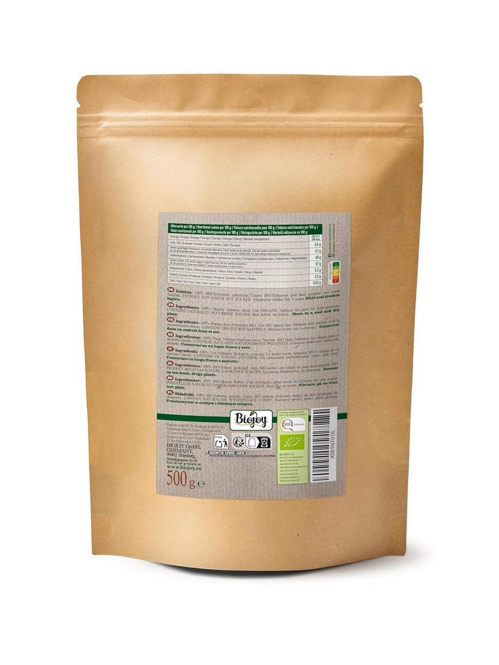 Sultane bio Biojoy (500 g), uscate și nesulfurate Produse deshidratate Naty Shop