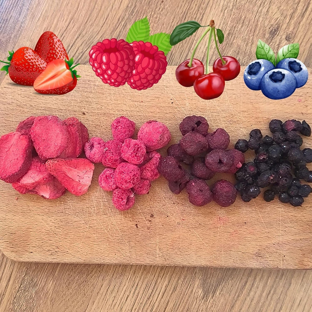Super Berries Freeze-Dried Fruit Mix | XL 300g Fructe uscate fără zahăr | Fructe uscate | Fructe uscate Freeze-Dried Strawberries Raspberries Blueberries Freeze-Dried ZingyZoo Produse deshidratate Naty Shop