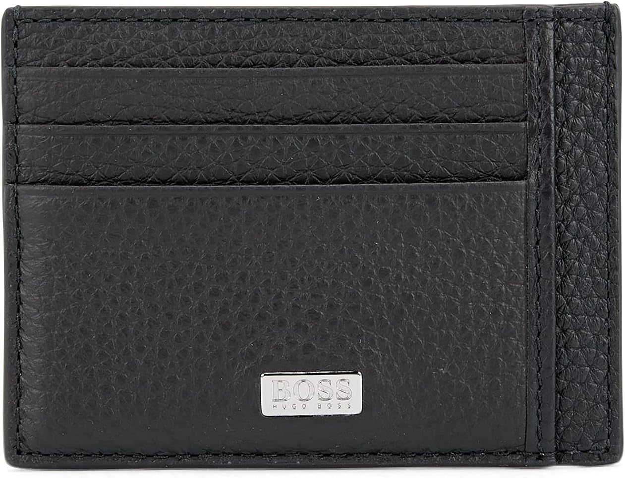 Suport de card BOSS Crosstown S card N pentru bărbați din piele italiană cu logo argintiu Portofel Barbati Naty Shop Negru1 Onesi