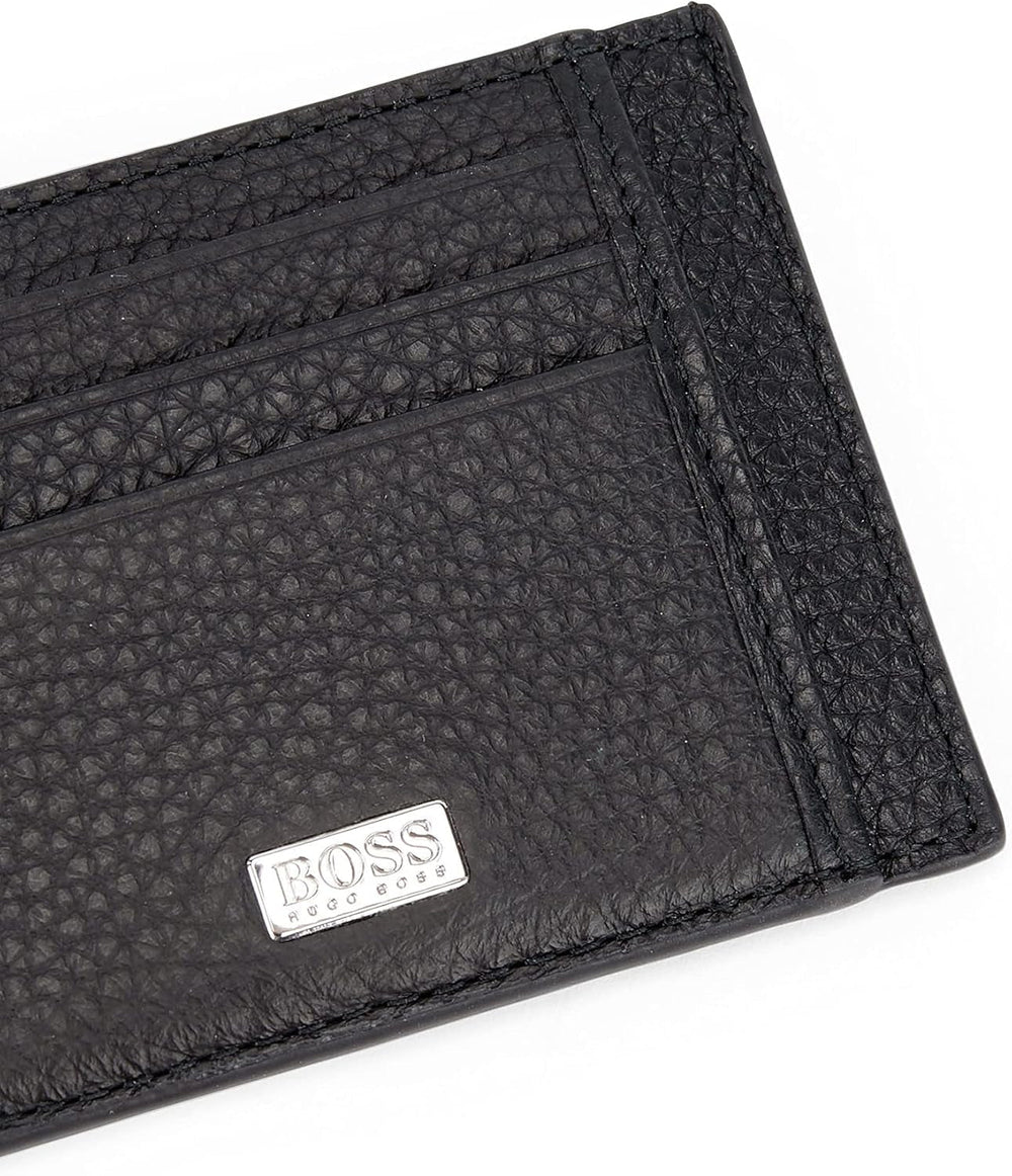 Suport de card BOSS Crosstown S card N pentru bărbați din piele italiană cu logo argintiu Portofel Barbati Naty Shop