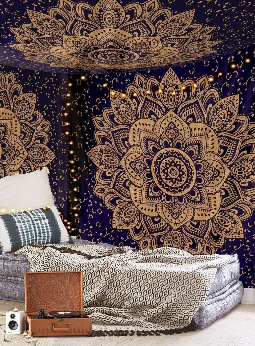 Tapiserie aakriti gallery cotton mandala cuvertura pat Casa - Accesorii si Decoratiuni Naty Shop Albastru auriu 233.7L X 208.3B Cm