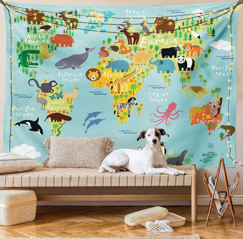 Tapiserie abakuhaus wanderlust harta animala lumii desene Casa - Accesorii si Decoratiuni Naty Shop