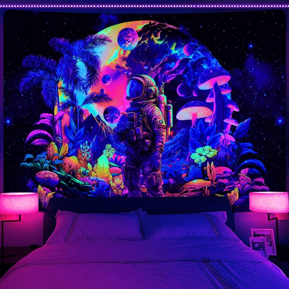 Tapiserie alishomtll black light astronaut mushroom fluorescent botanical Casa - Accesorii si Decoratiuni Naty Shop Multi 210L X 150B Cm