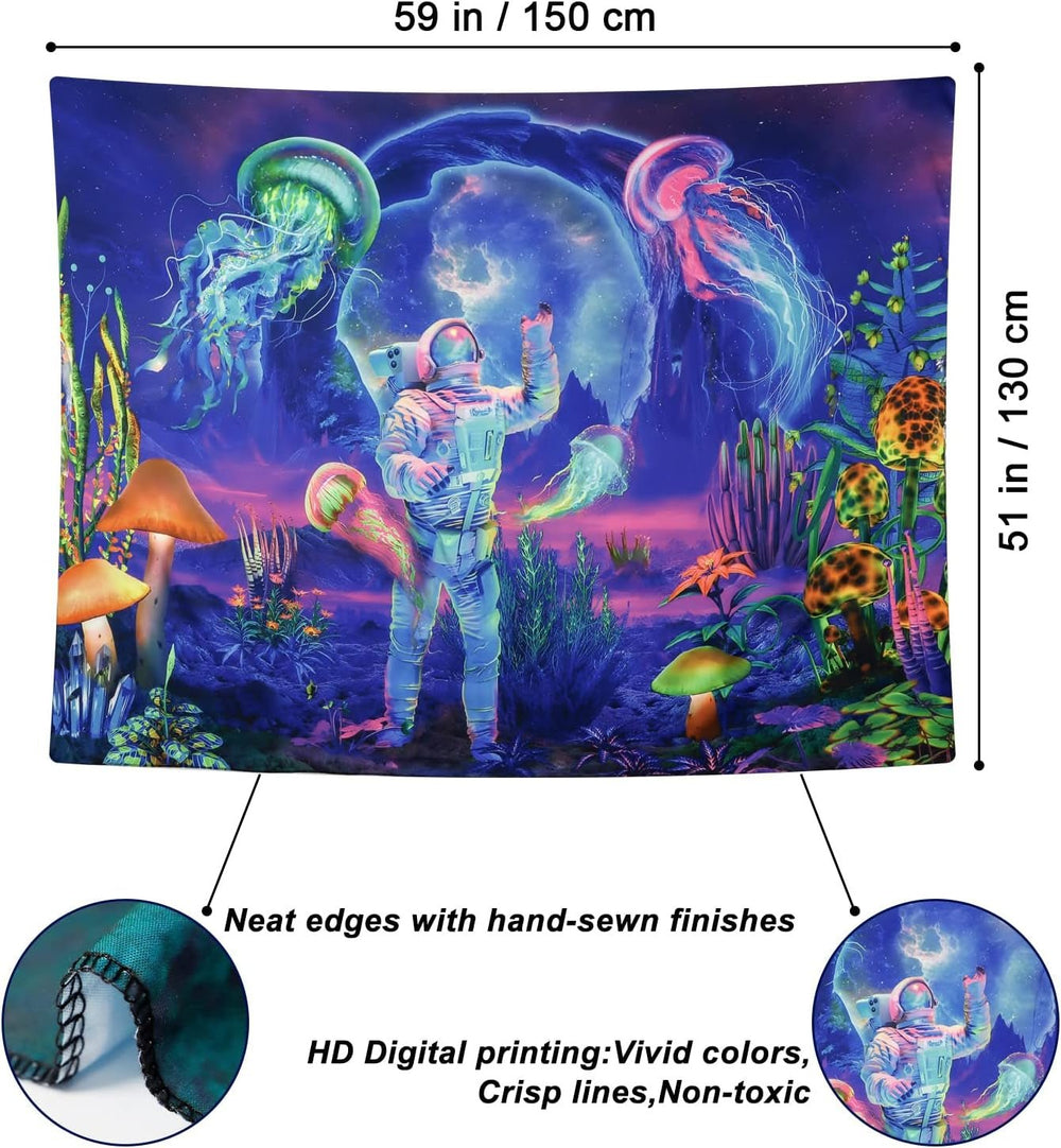 Tapiserie betylifoy black light astronaut reactive plants jellyfish Casa - Accesorii si Decoratiuni Naty Shop