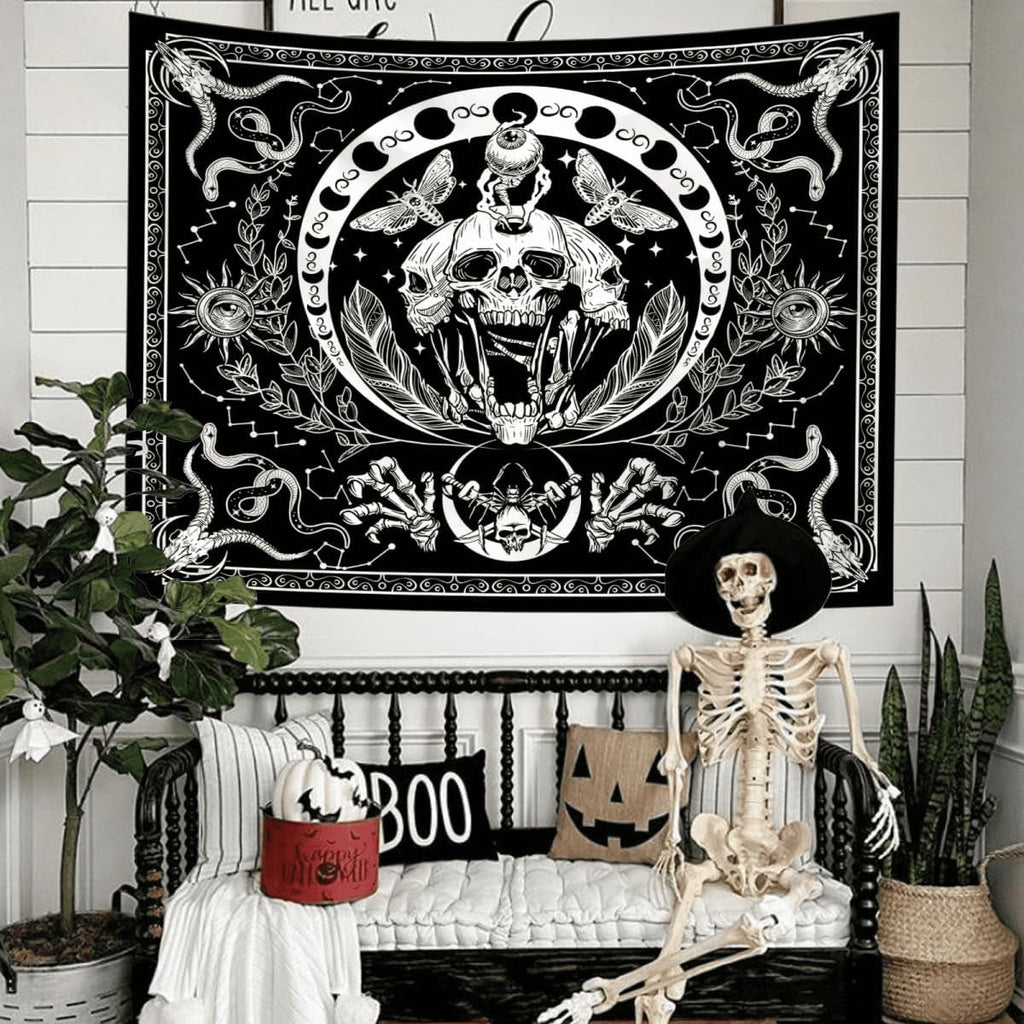 Tapiserie gothic halloween banner negru alb Casa - Accesorii si Decoratiuni Naty Shop