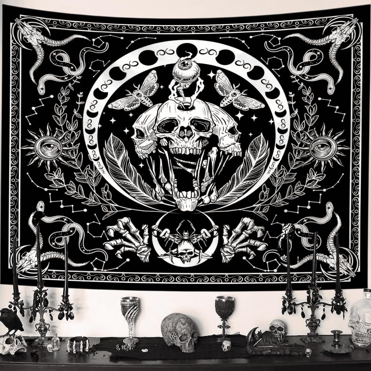 Tapiserie gothic halloween banner negru alb Casa - Accesorii si Decoratiuni Naty Shop