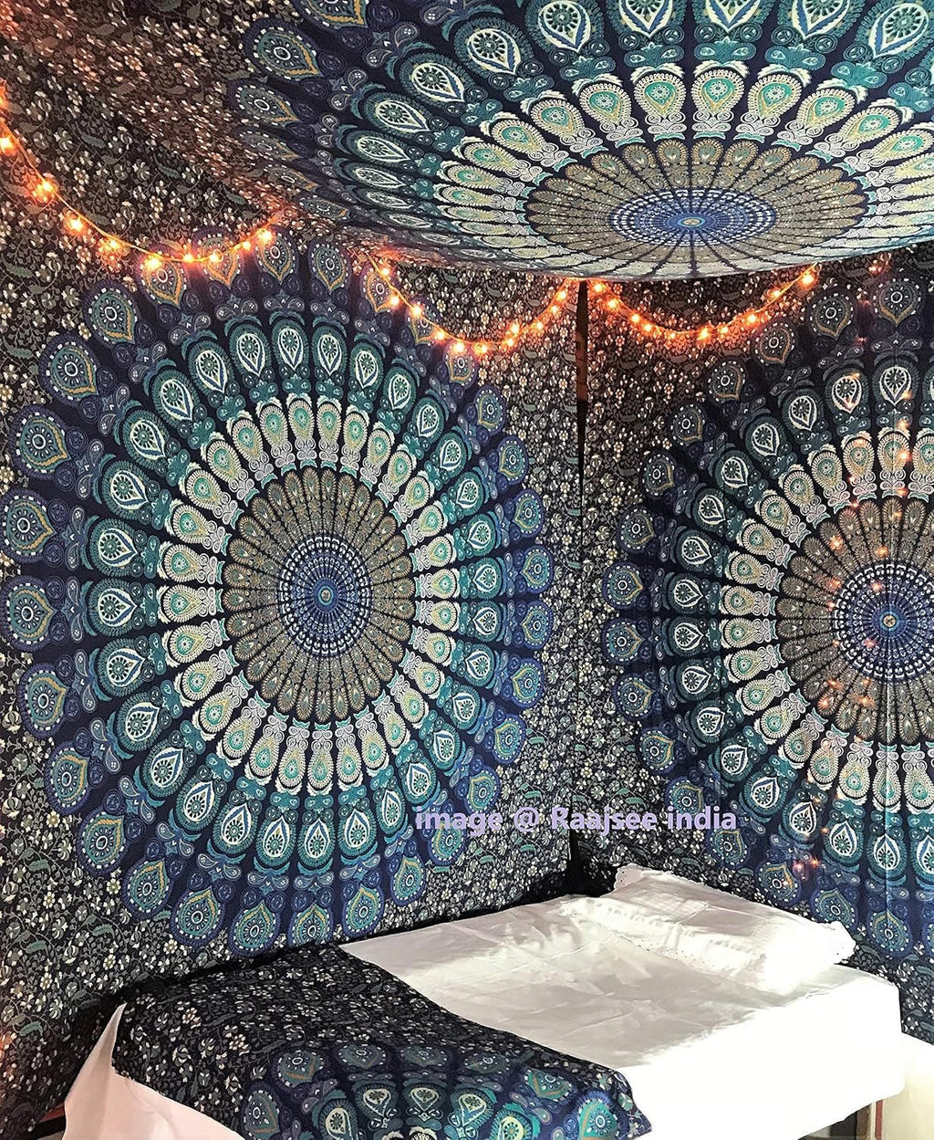 Tapiserie indian psihedelic mandala albastru turcoaz elefant Casa - Accesorii si Decoratiuni Naty Shop