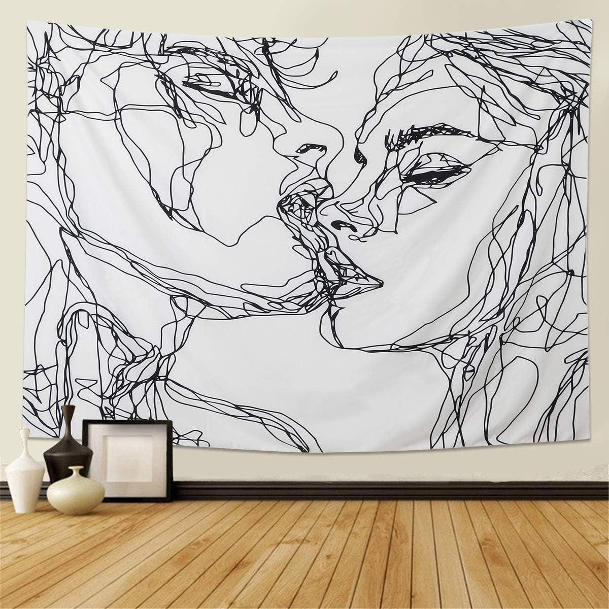 Tapiserie lomohoo abstract sketch art negru alb kissing Casa - Accesorii si Decoratiuni Naty Shop Schiță abstractă de artă 130L X 150B Cm
