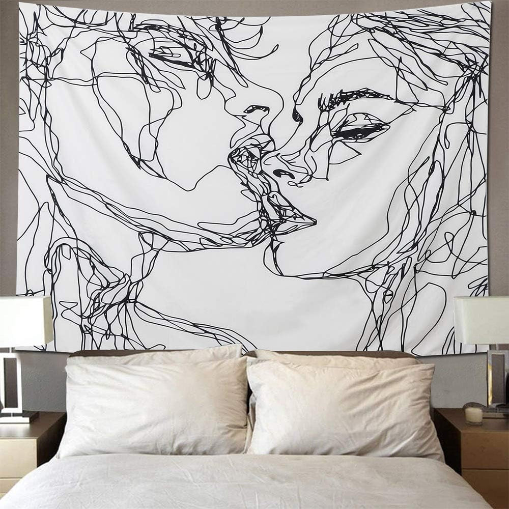 Tapiserie lomohoo abstract sketch art negru alb kissing Casa - Accesorii si Decoratiuni Naty Shop