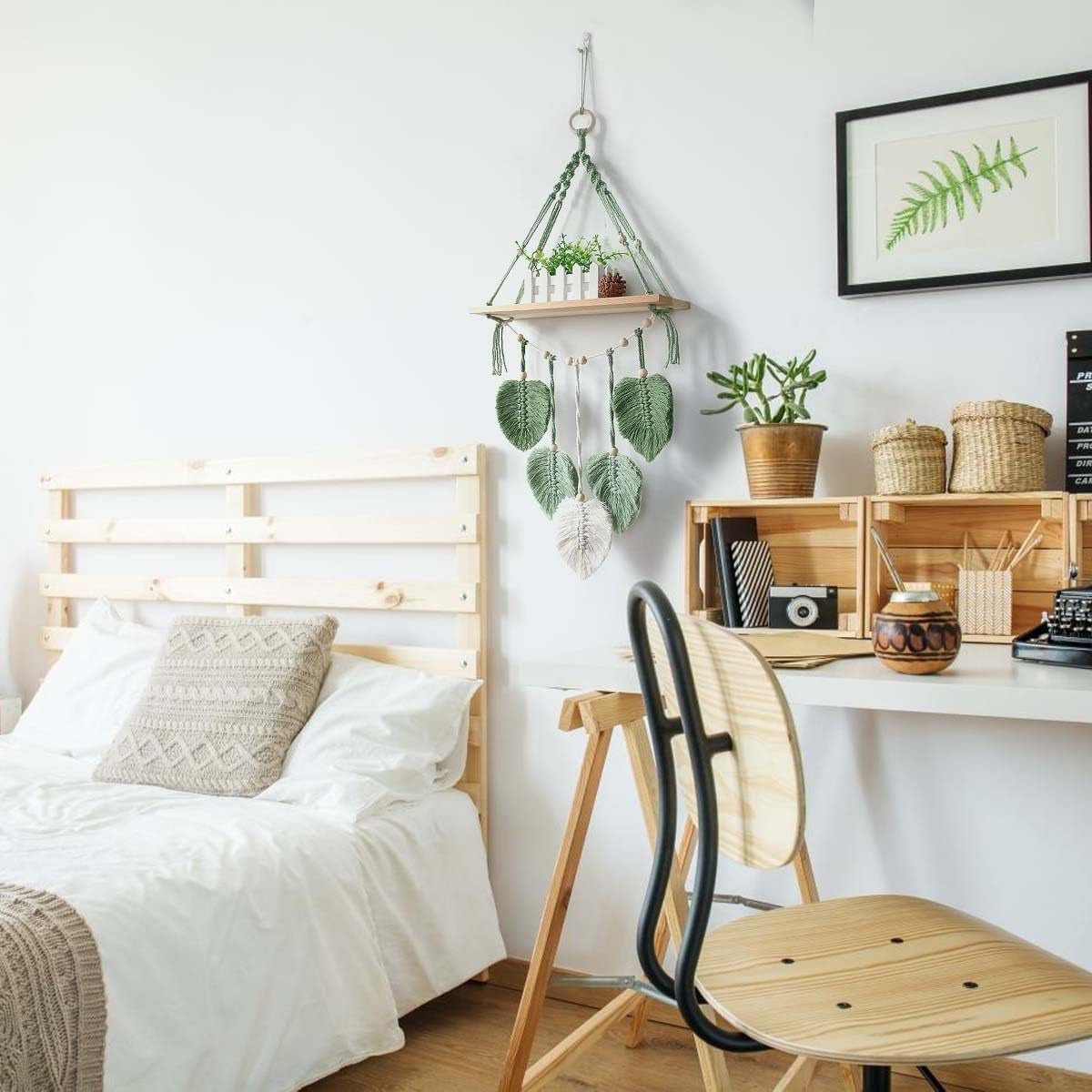 Tapiserie raft din lemn ghirlanda tesute frunze Casa - Accesorii si Decoratiuni Naty Shop