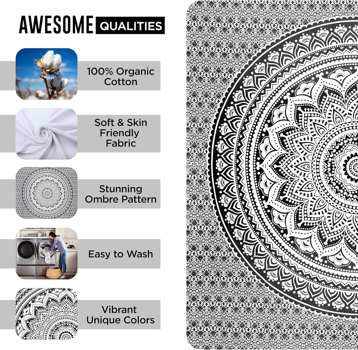 Tapiserie tapiterie mandala grey black wall cloth Casa - Accesorii si Decoratiuni Naty Shop