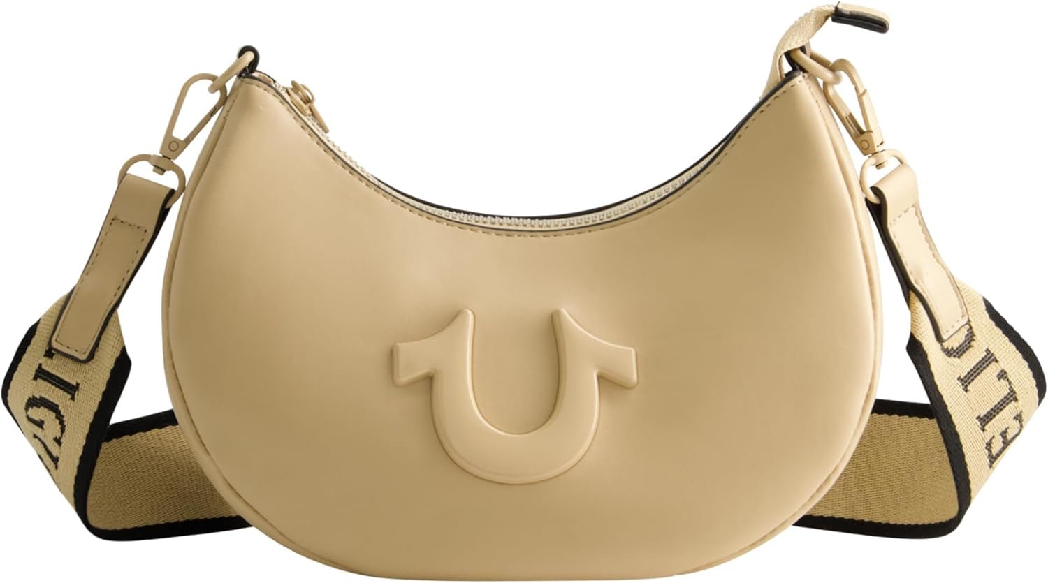 True Religion Women's Shoulder Bag Purse, Crescent Hobo Handbag cu curea detașabilă reglabilă și logo-ul Horseshoe Genti Femei Naty Shop Cămilă