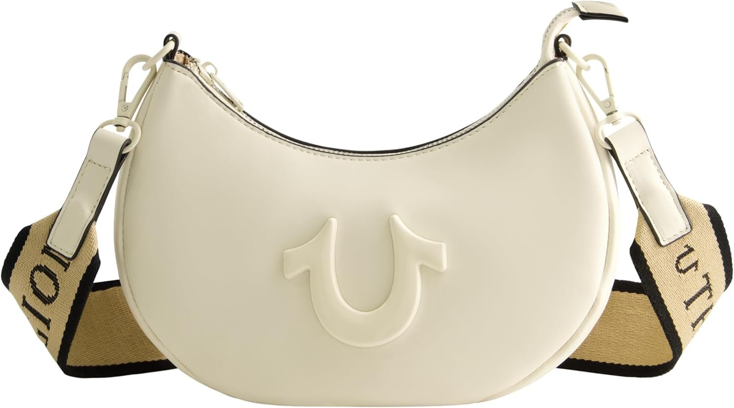 True Religion Women's Shoulder Bag Purse, Crescent Hobo Handbag cu curea detașabilă reglabilă și logo-ul Horseshoe Genti Femei Naty Shop Fildeș