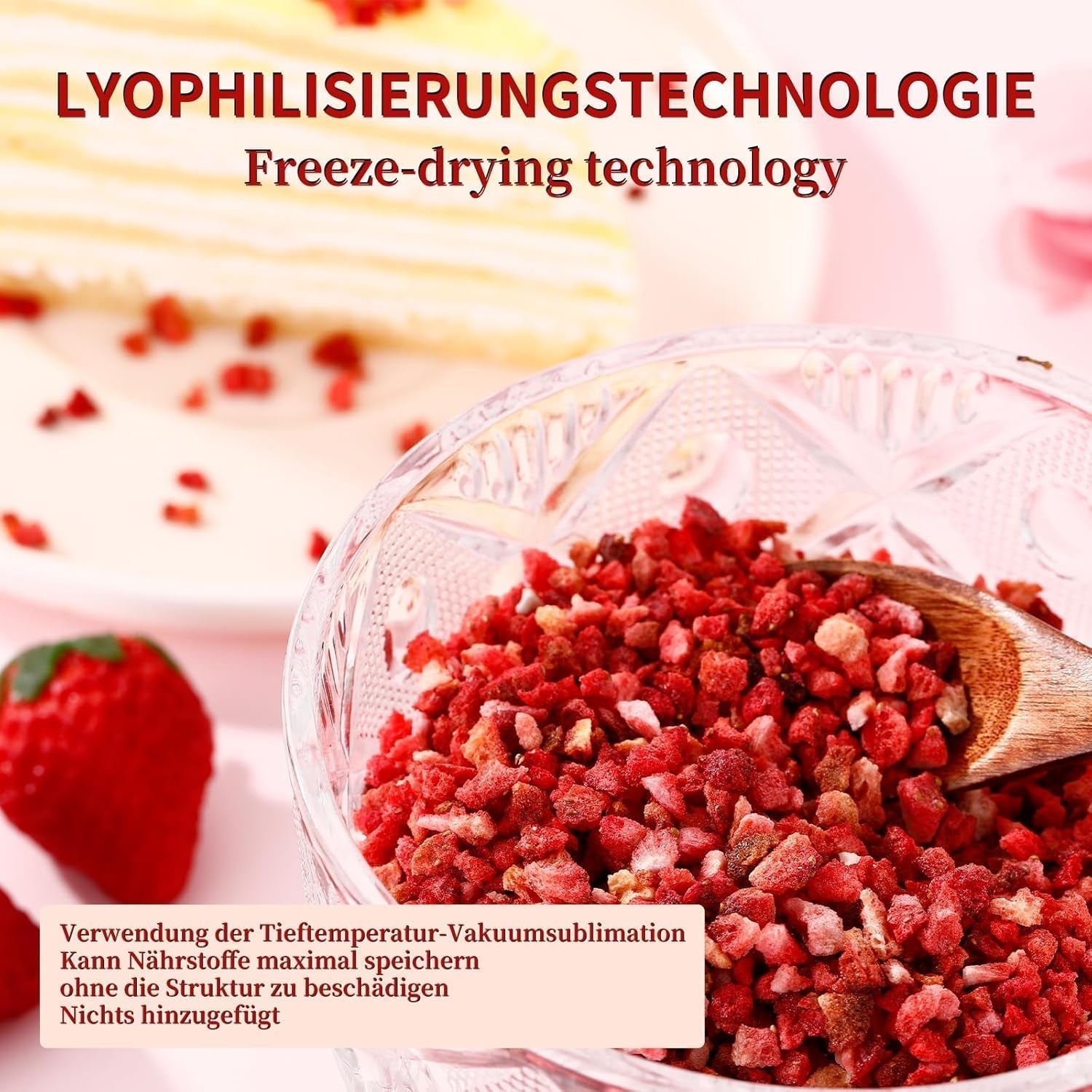 ULTHMOK căpșuni liofilizate 180 g - fără aditivi, căpșuni zdrobite din conserve practice Produse deshidratate Naty Shop