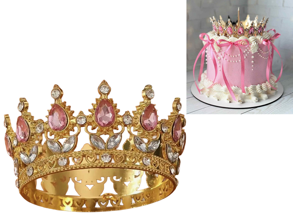 Golden metal crown with pink stones