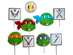Set 8 decoratiuni comestibile din zahar, Testoasele Ninja Decoratiuni din Pasta de Zahar Nati Shop