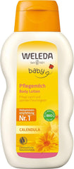 WELEDA Organic Baby Calendula Care Milk - Loțiune de corp cosmetică naturală cu ulei de migdale și ceară de albine pentru îngrijirea și curățarea pielii uscate a bebelușilor. Loțiune delicată de îngrijire a pielii pentru bebeluși și copii (1x 200ml) Copii - Baie si Skincare Naty Shop Titlu implicit